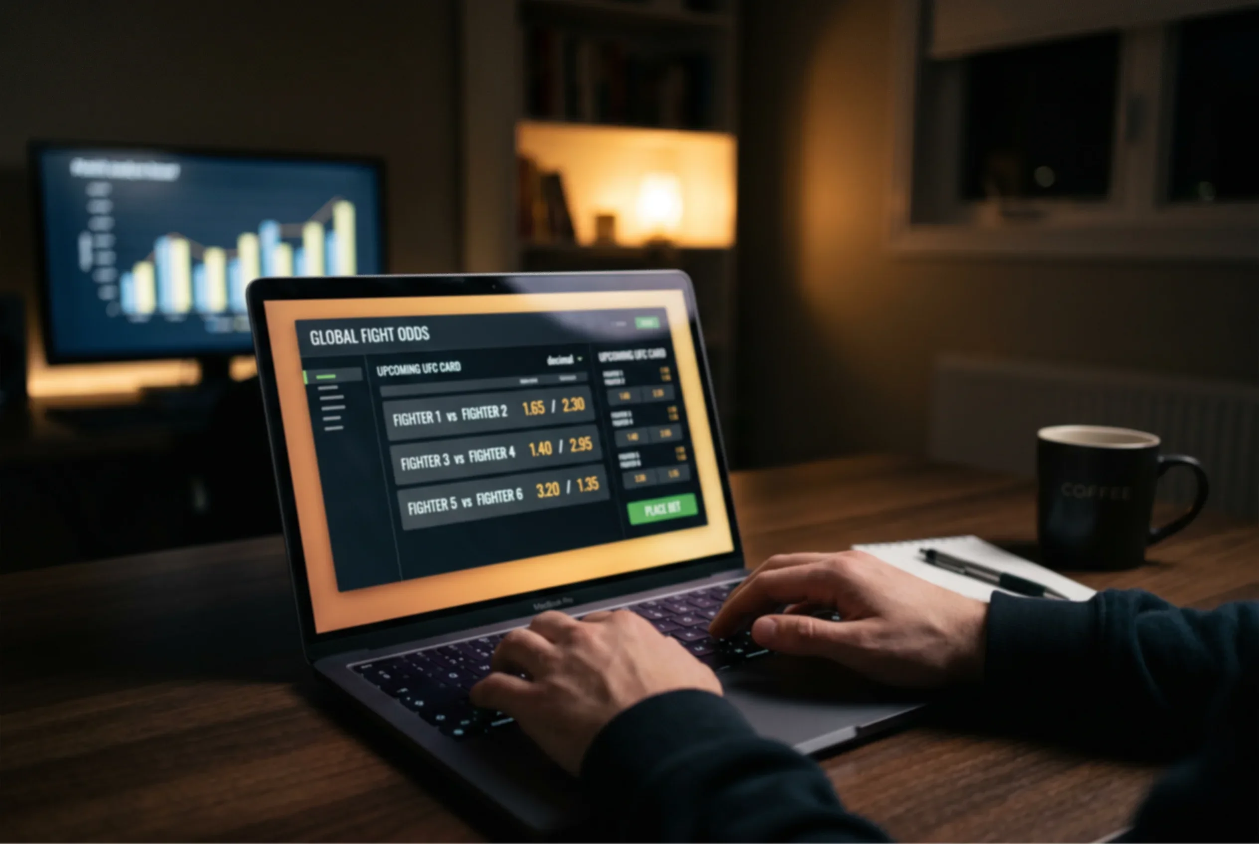 MMA Quotenanalyse auf einem Laptop mit UFC Kampfstatistiken